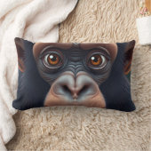 可愛い熱狂するチおもしろいンパンジーポートレート ランバークッション (ブランケット)