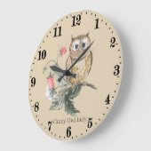 可愛い熱狂するフクロレディーアッド文字 ラージ壁時計 (傾斜)