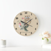 可愛い熱狂するフクロレディーアッド文字 ラージ壁時計 (ホーム)