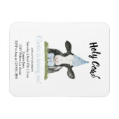 可愛い牛とブルーパーティー帽子&ボウタイ招待 マグネット (横)