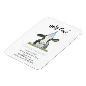 可愛い牛とブルーパーティー帽子&ボウタイ招待 マグネット (左側)