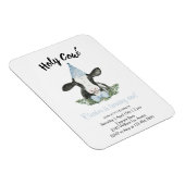 可愛い牛とブルーパーティー帽子&ボウタイ招待 マグネット (右側)