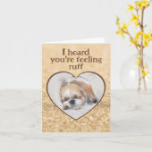 可愛い犬しずが眠っているハートのキラキラを得る カード (黄色い花)