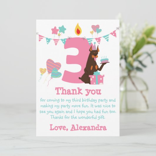 可愛い犬とケーキの隣のナンバーズ3誕生日 サンキューカード (スタンド正面)