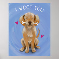 可愛い犬とボーンI WOOF YOUアートプリント