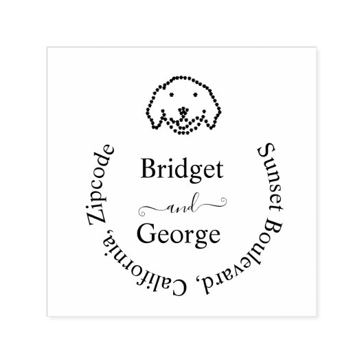 可愛い犬とラウンドリターンアドレス黒 セルフインキングスタンプ (デザイン)