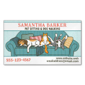 可愛い犬と猫ペット気に座おもしろい マグネット名刺 (正面)