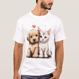 可愛い犬と猫 Tシャツ