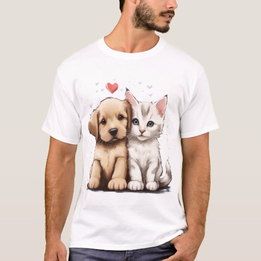 可愛い犬と猫 Tシャツ (正面)