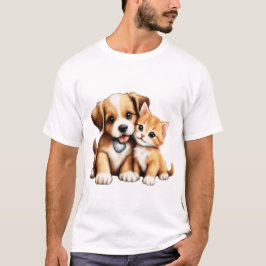 可愛い犬と猫 Tシャツ