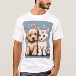 可愛い犬と猫 Tシャツ