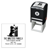 可愛い犬と蝶の家族の名前差出人住所 セルフインキングスタンプ (インサイチュ)