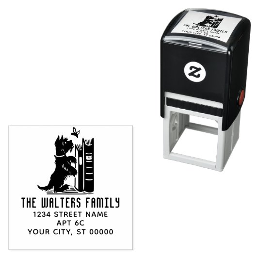 可愛い犬と蝶の家族の名前差出人住所 セルフインキングスタンプ (インサイチュ)
