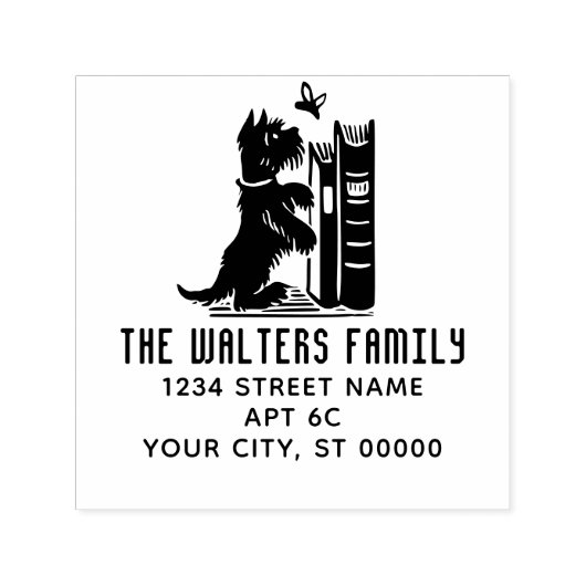 可愛い犬と蝶の家族の名前差出人住所 セルフインキングスタンプ (デザイン)