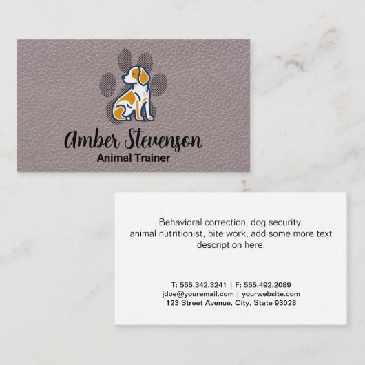 可愛い犬と足 | 革の背景 名刺 (正面/裏面)