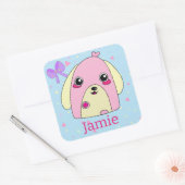 可愛い犬にハートを吹き飛ばす スクエアシール (封筒)