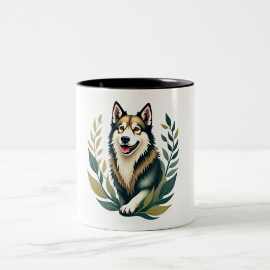 可愛い犬のウオータークーラーの子犬 ツートーンマグカップ (中央)