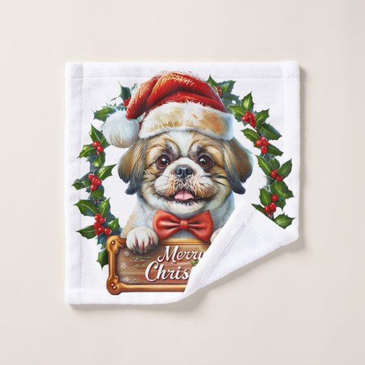 可愛い犬のクリスマスオーナメント – メリークリスマス ウォッシュタオル (ウォッシュタオル)