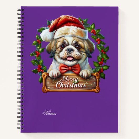 可愛い犬のクリスマスオーナメント – メリークリスマス ノートブック (正面)