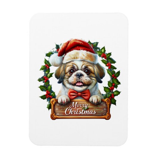 可愛い犬のクリスマスオーナメント – メリークリスマス マグネット (縦)