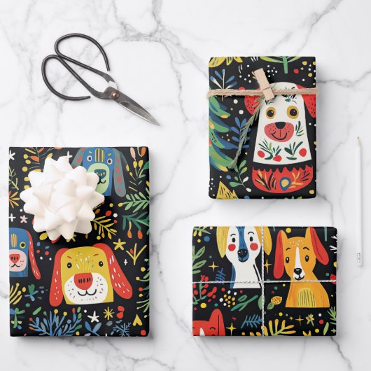 可愛い犬のクリスマスラッピング紙シート ラッピングペーパーシート (正面)