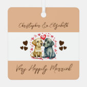 可愛い犬のソウルメイトは幸せ結婚したに茶色 メタルオーナメント (裏面)