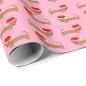 可愛い犬のダシュントクリスマス漫画ピンクのクリスマス ラッピングペーパー (ロールコーナー)