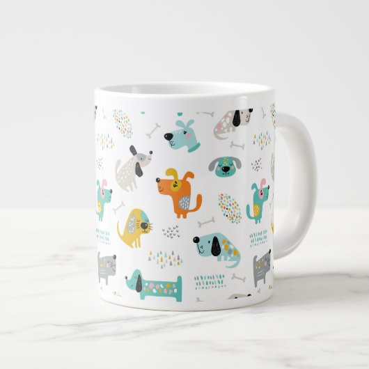 可愛い犬のパターカラフルンのマグカップ ジャンボコーヒーマグカップ (正面右)