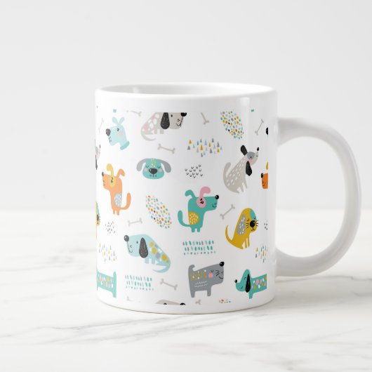 可愛い犬のパターカラフルンのマグカップ ジャンボコーヒーマグカップ (右)