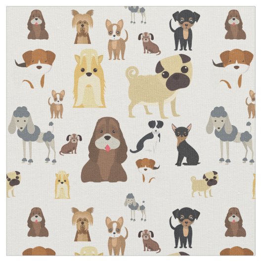 可愛い犬のパターンデザイン愛犬家 – 白い背中 ファブリック (クローズアップ)