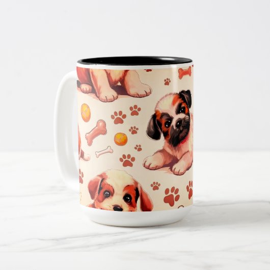 可愛い犬のパターン11oz.コーヒーマグ ツートーンマグカップ (正面左)