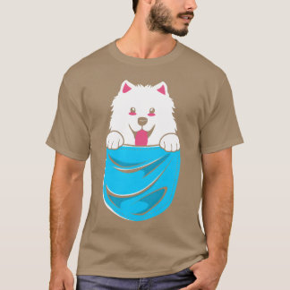 可愛い犬のポケットおもしろいサモイドッグヴィンテージ金 Tシャツ