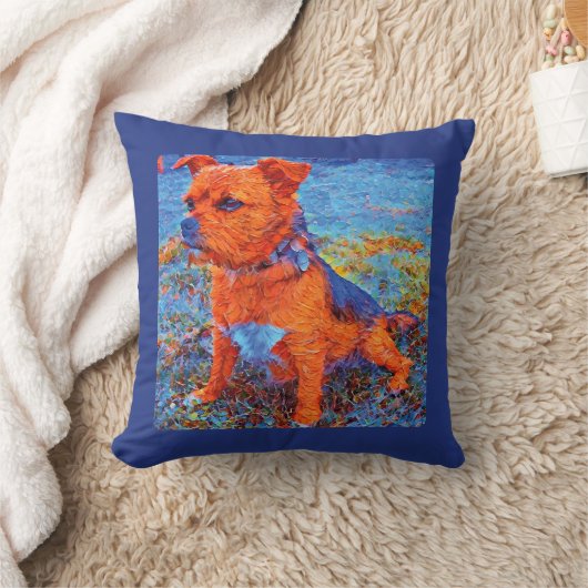 可愛い犬のポートレートの絵を描水色が青い クッション (ブランケット)