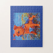 可愛い犬のポートレートの絵を描水色が青い ジグソーパズル (縦)