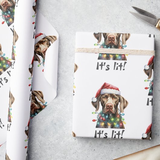 可愛い犬のモダン台本の水の色のクリおもしろいスマス ラッピングペーパー