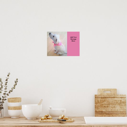 可愛い犬の写真アップ文字ピンク ポスター (キッチン)