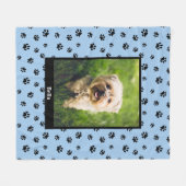 可愛い犬の写真名黒い手プリントパターンブルー フリースブランケット (正面(横))