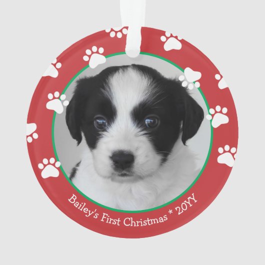 可愛い犬の初めてのクリスマスポープリントレッドグリーン オーナメント (裏面)