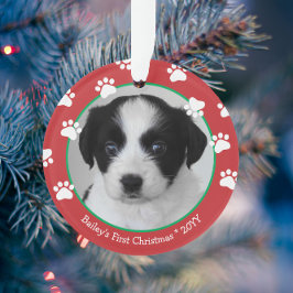 可愛い犬の初めてのクリスマスポープリントレッドグリーン オーナメント