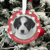 可愛い犬の初めてのクリスマスポープリントレッドグリーン オーナメント