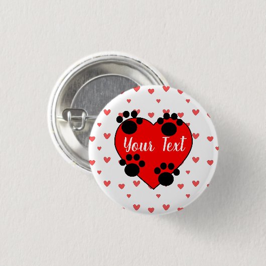 可愛い犬の前版画と赤いハート付きカスタム文字 缶バッジ (正面&裏面)