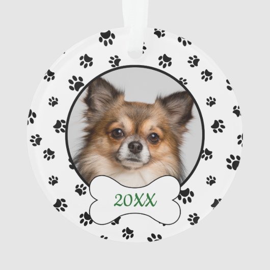 可愛い犬の名前の年の骨の黒い手のプリント写真 オーナメント (裏面)
