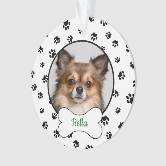可愛い犬の名前の年の骨の黒い手のプリント写真 オーナメント (正面)