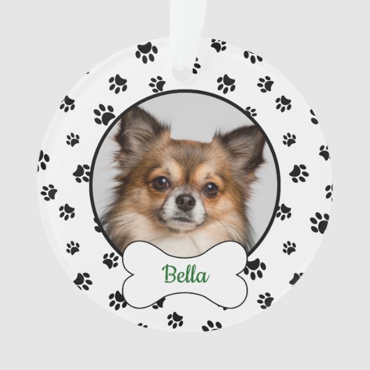 可愛い犬の名前の年の骨の黒い手のプリント写真 オーナメント (正面)