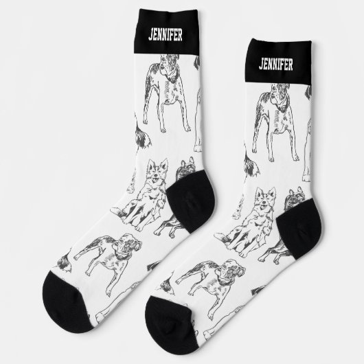 可愛い犬の品種スケッチパターンパピースラバー ソックス (左)