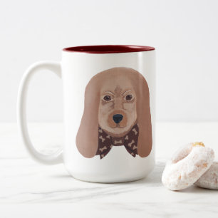 可愛い犬の大きな耳の絵画コーヒーマグ ツートーンマグカップ