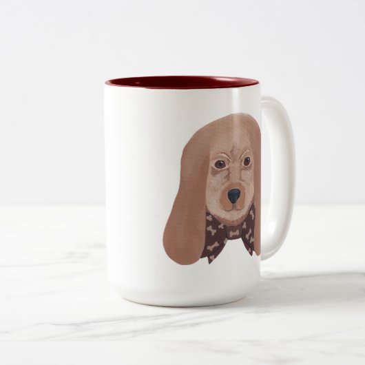 可愛い犬の大きな耳の絵画コーヒーマグ ツートーンマグカップ (正面右)