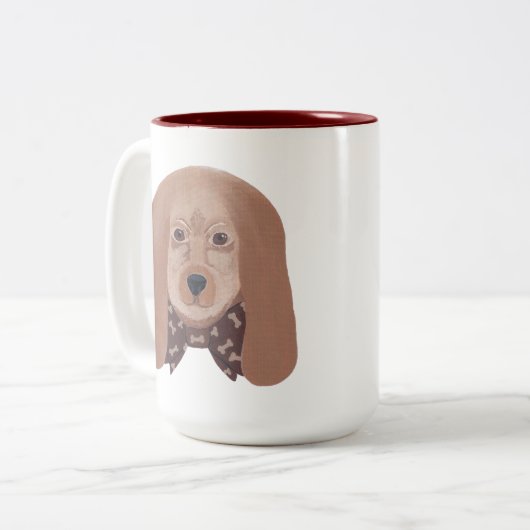 可愛い犬の大きな耳の絵画コーヒーマグ ツートーンマグカップ (正面左)