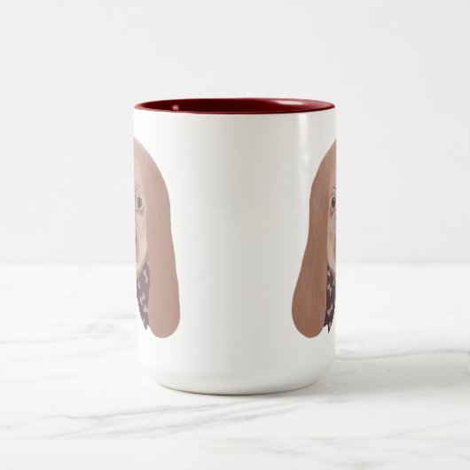 可愛い犬の大きな耳の絵画コーヒーマグ ツートーンマグカップ (中央)