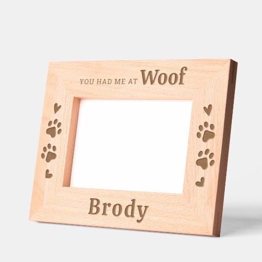 可愛い犬の恋人 – WOOF – 木パーソナライズされたの写真 レーザー彫刻フレーム (左)